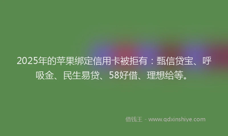 2025年的苹果绑定信用卡被拒有：甄信贷宝、呼吸金、民生易贷、58好借、理想给等。