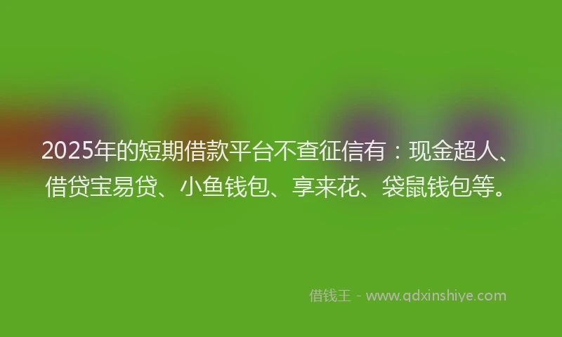 2025年的短期借款平台不查征信有：现金超人、借贷宝易贷、小鱼钱包、享来花、袋鼠钱包等。