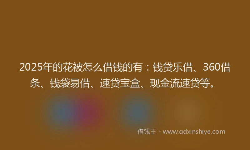 2025年的花被怎么借钱的有：钱贷乐借、360借条、钱袋易借、速贷宝盒、现金流速贷等。