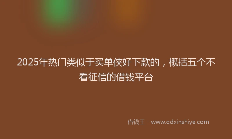 2025年热门类似于买单侠好下款的，概括五个不看征信的借钱平台