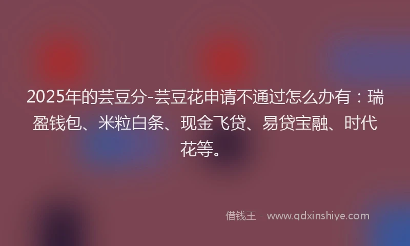 2025年的芸豆分-芸豆花申请不通过怎么办有：瑞盈钱包、米粒白条、现金飞贷、易贷宝融、时代花等。