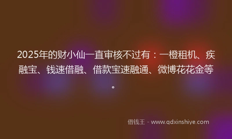 2025年的财小仙一直审核不过有：一橙租机、疾融宝、钱速借融、借款宝速融通、微博花花金等。
