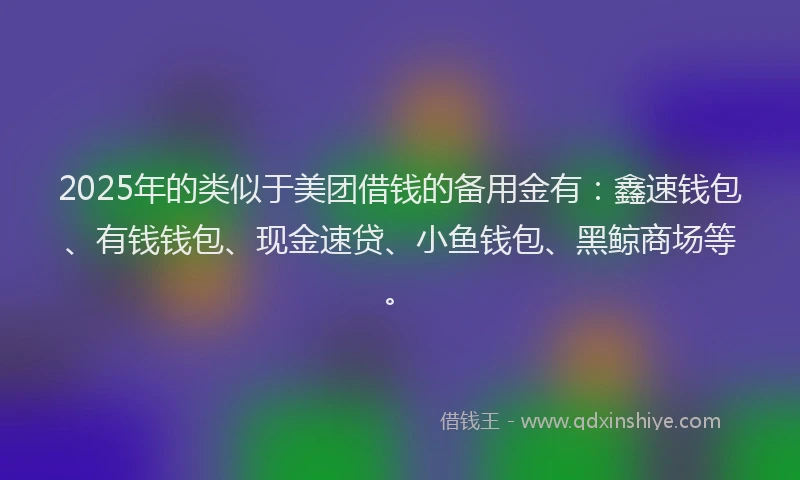 2025年的类似于美团借钱的备用金有：鑫速钱包、有钱钱包、现金速贷、小鱼钱包、黑鲸商场等。