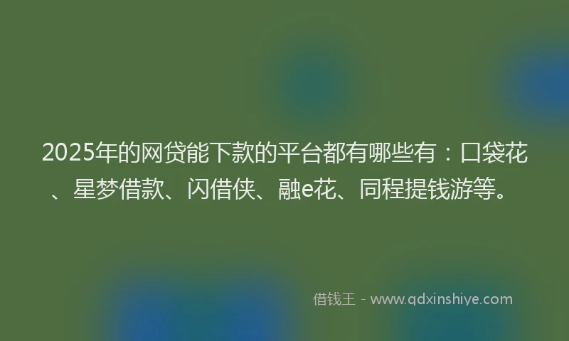 2025年的网贷能下款的平台都有哪些有：口袋花、星梦借款、闪借侠、融e花、同程提钱游等。