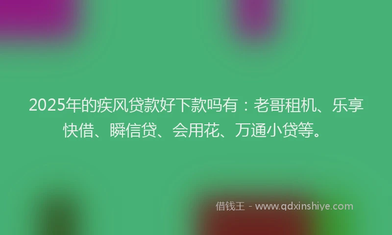2025年的疾风贷款好下款吗有：老哥租机、乐享快借、瞬信贷、会用花、万通小贷等。