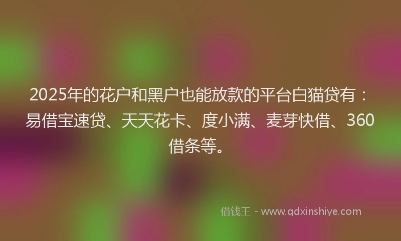 2025年的花户和黑户也能放款的平台白猫贷有：易借宝速贷、天天花卡、度小满、麦芽快借、360借条等。