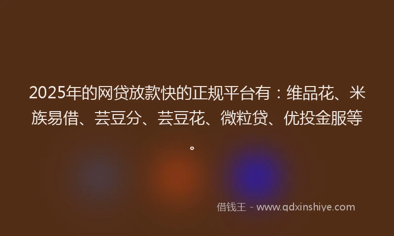 2025年的网贷放款快的正规平台有：维品花、米族易借、芸豆分、芸豆花、微粒贷、优投金服等。