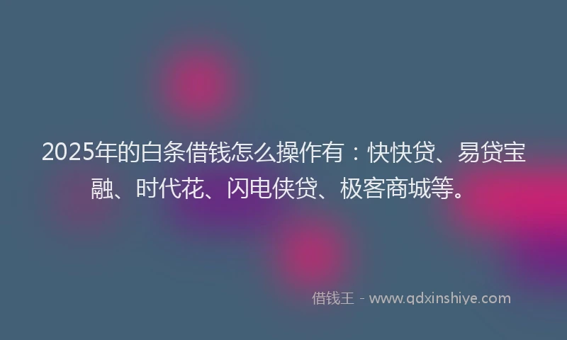 2025年的白条借钱怎么操作有：快快贷、易贷宝融、时代花、闪电侠贷、极客商城等。