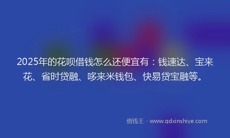 2025年的花呗借钱怎么还便宜有：钱速达、宝来花、省时贷融、哆来米钱包、快易贷宝融等。