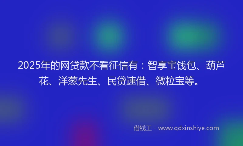 2025年的网贷款不看征信有：智享宝钱包、葫芦花、洋葱先生、民贷速借、微粒宝等。