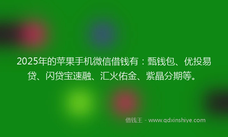 2025年的苹果手机微信借钱有：甄钱包、优投易贷、闪贷宝速融、汇火佑金、紫晶分期等。