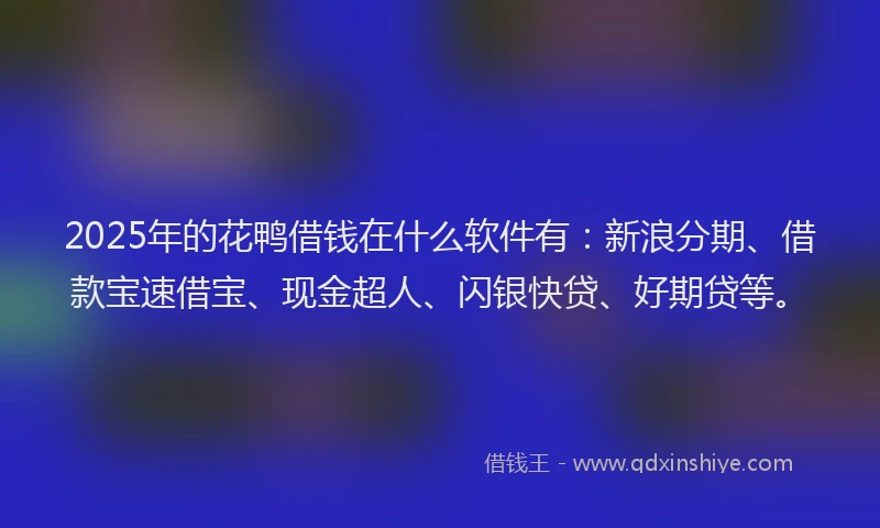 2025年的花鸭借钱在什么软件有：新浪分期、借款宝速借宝、现金超人、闪银快贷、好期贷等。