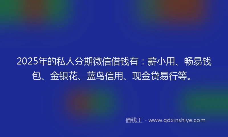 2025年的私人分期微信借钱有：薪小用、畅易钱包、金银花、蓝鸟信用、现金贷易行等。