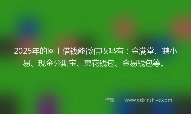 2025年的网上借钱能微信收吗有：金满堂、鹅小易、现金分期宝、惠花钱包、金易钱包等。
