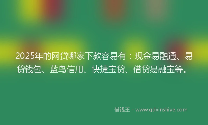 2025年的网贷哪家下款容易有：现金易融通、易贷钱包、蓝鸟信用、快捷宝贷、借贷易融宝等。