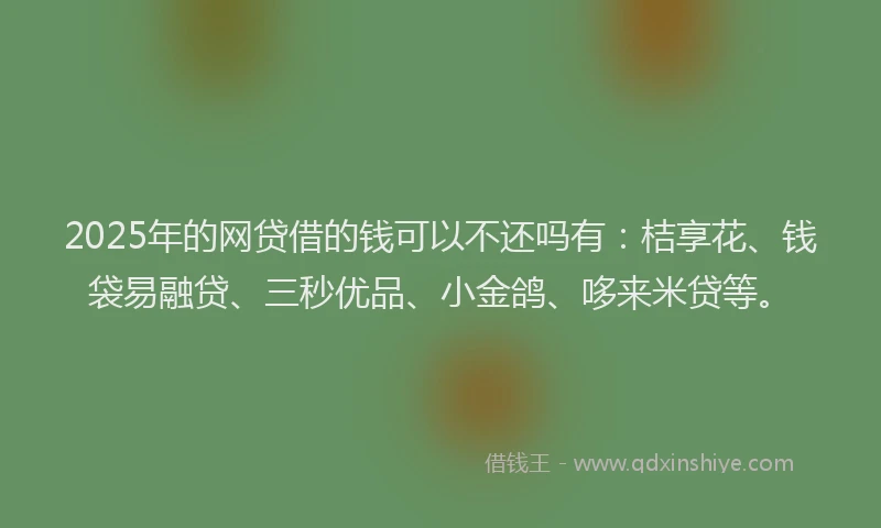 2025年的网贷借的钱可以不还吗有：桔享花、钱袋易融贷、三秒优品、小金鸽、哆来米贷等。
