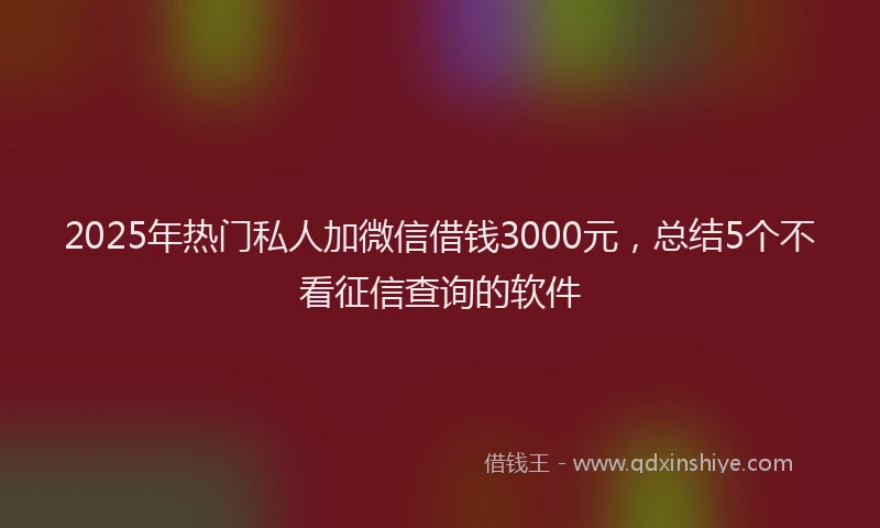 2025年热门私人加微信借钱3000元，总结5个不看征信查询的软件
