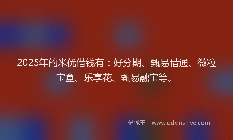 2025年的米优借钱有：好分期、甄易借通、微粒宝盒、乐享花、甄易融宝等。