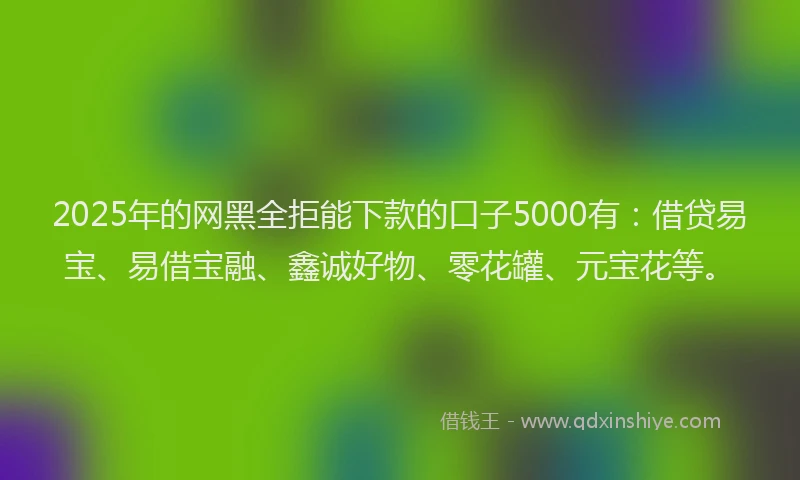 2025年的网黑全拒能下款的口子5000有：借贷易宝、易借宝融、鑫诚好物、零花罐、元宝花等。