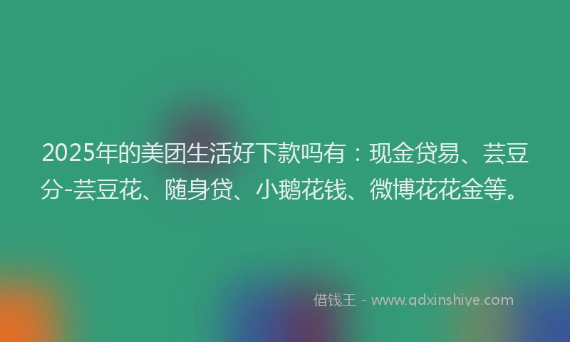 2025年的美团生活好下款吗有：现金贷易、芸豆分-芸豆花、随身贷、小鹅花钱、微博花花金等。