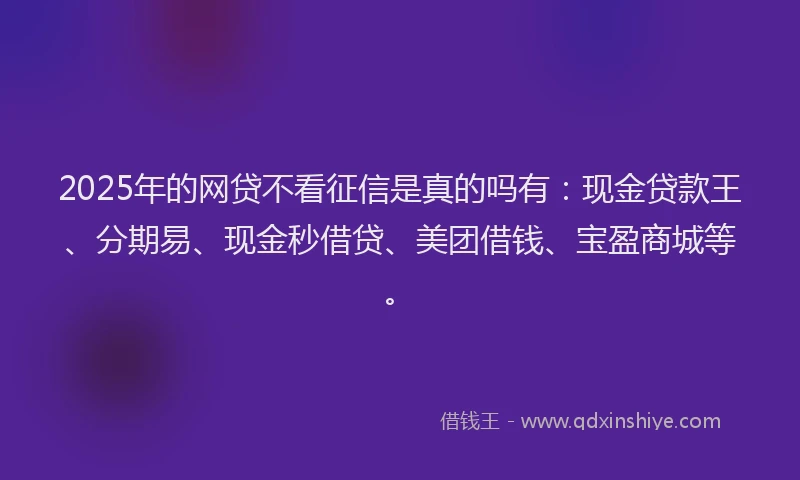 2025年的网贷不看征信是真的吗有：现金贷款王、分期易、现金秒借贷、美团借钱、宝盈商城等。