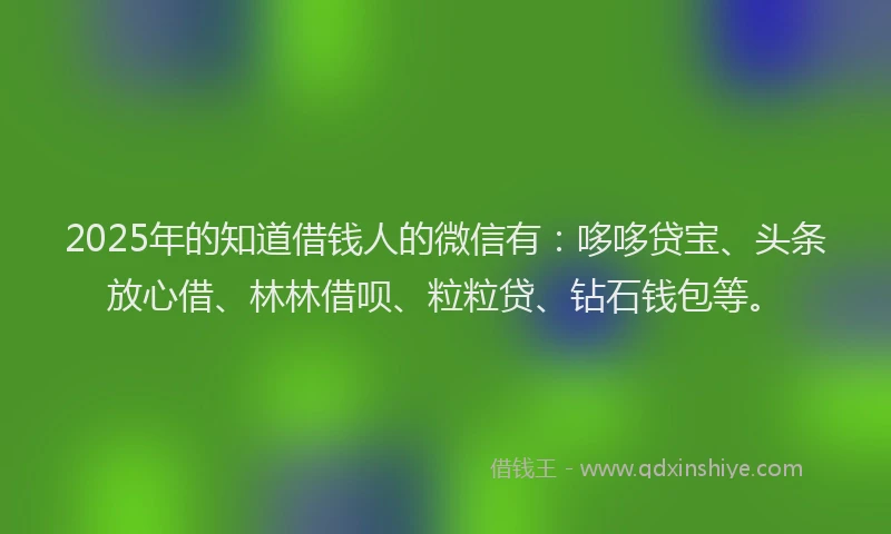 2025年的知道借钱人的微信有：哆哆贷宝、头条放心借、林林借呗、粒粒贷、钻石钱包等。