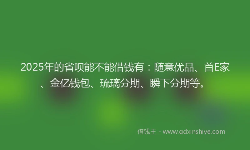 2025年的省呗能不能借钱有：随意优品、首E家、金亿钱包、琉璃分期、瞬下分期等。