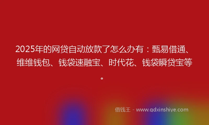 2025年的网贷自动放款了怎么办有：甄易借通、维维钱包、钱袋速融宝、时代花、钱袋瞬贷宝等。