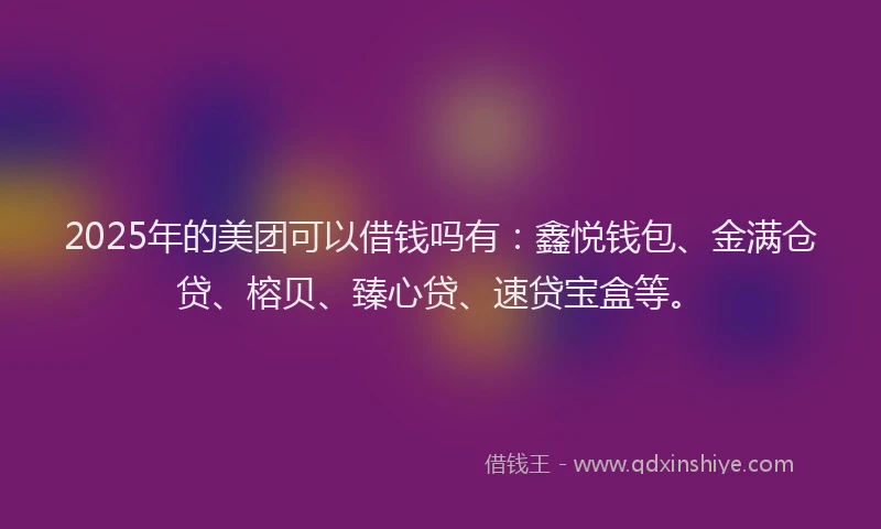 2025年的美团可以借钱吗有：鑫悦钱包、金满仓贷、榕贝、臻心贷、速贷宝盒等。