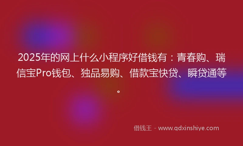 2025年的网上什么小程序好借钱有：青春购、瑞信宝Pro钱包、独品易购、借款宝快贷、瞬贷通等。