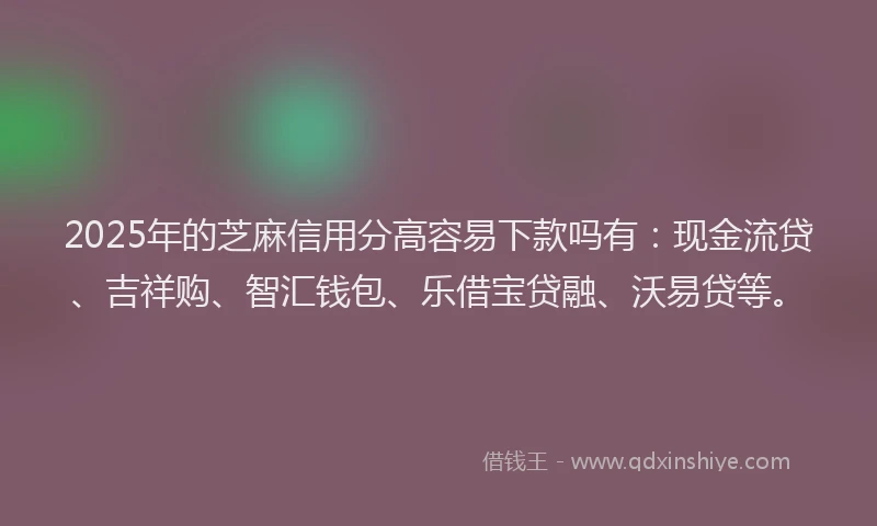 2025年的芝麻信用分高容易下款吗有：现金流贷、吉祥购、智汇钱包、乐借宝贷融、沃易贷等。
