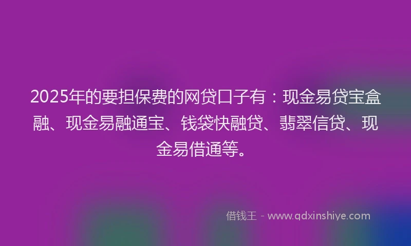2025年的要担保费的网贷口子有：现金易贷宝盒融、现金易融通宝、钱袋快融贷、翡翠信贷、现金易借通等。