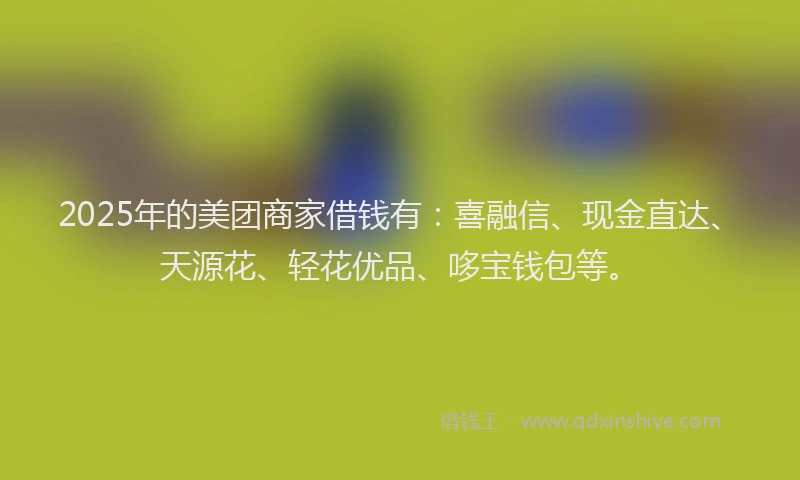 2025年的美团商家借钱有：喜融信、现金直达、天源花、轻花优品、哆宝钱包等。
