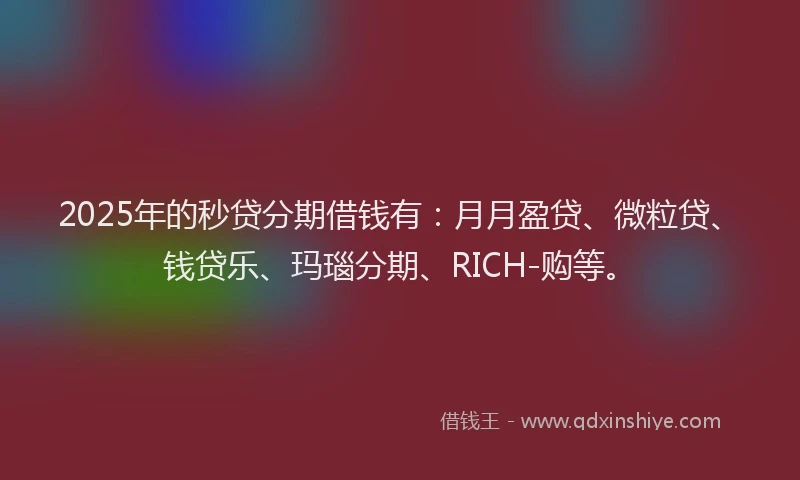 2025年的秒贷分期借钱有：月月盈贷、微粒贷、钱贷乐、玛瑙分期、RICH-购等。
