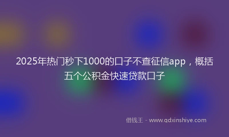 2025年热门秒下1000的口子不查征信app，概括五个公积金快速贷款口子