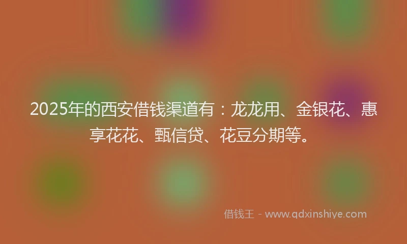 2025年的西安借钱渠道有：龙龙用、金银花、惠享花花、甄信贷、花豆分期等。