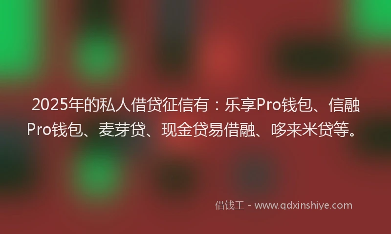 2025年的私人借贷征信有：乐享Pro钱包、信融Pro钱包、麦芽贷、现金贷易借融、哆来米贷等。