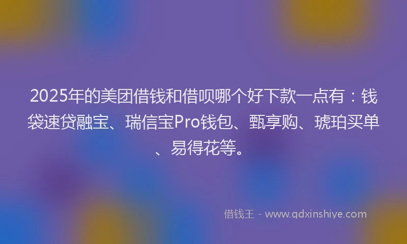 2025年的美团借钱和借呗哪个好下款一点有：钱袋速贷融宝、瑞信宝Pro钱包、甄享购、琥珀买单、易得花等。