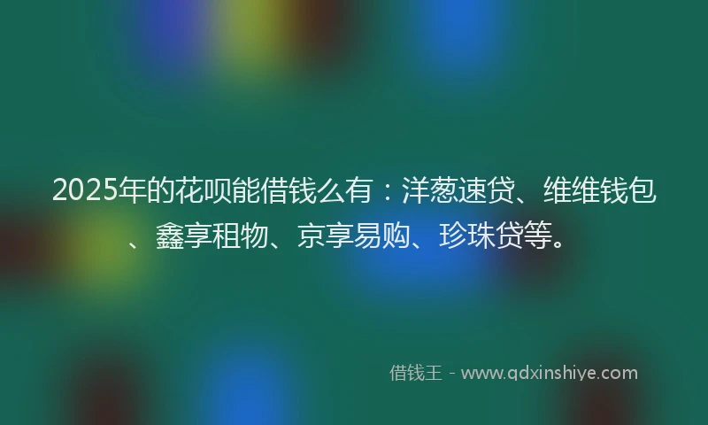2025年的花呗能借钱么有：洋葱速贷、维维钱包、鑫享租物、京享易购、珍珠贷等。