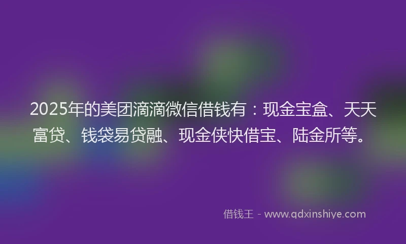 2025年的美团滴滴微信借钱有：现金宝盒、天天富贷、钱袋易贷融、现金侠快借宝、陆金所等。