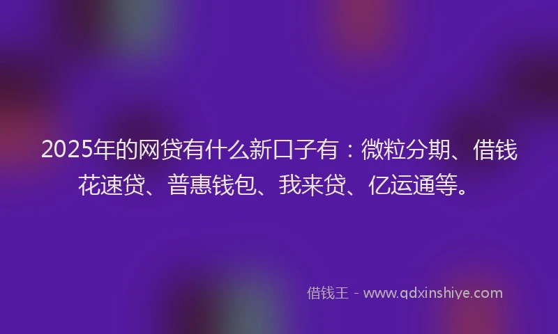 2025年的网贷有什么新口子有：微粒分期、借钱花速贷、普惠钱包、我来贷、亿运通等。