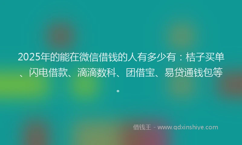 2025年的能在微信借钱的人有多少有：桔子买单、闪电借款、滴滴数科、团借宝、易贷通钱包等。