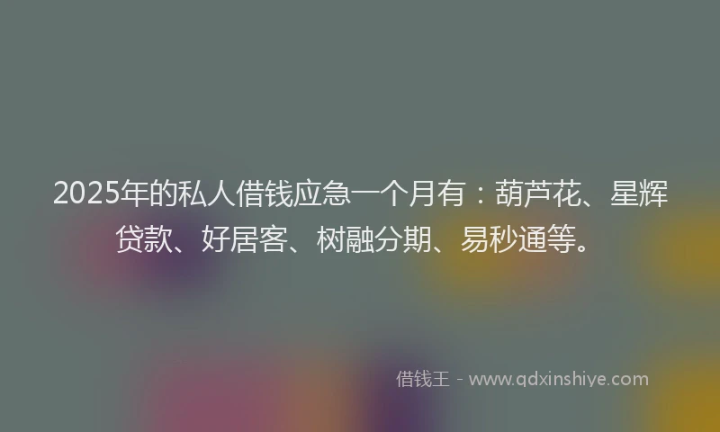 2025年的私人借钱应急一个月有：葫芦花、星辉贷款、好居客、树融分期、易秒通等。