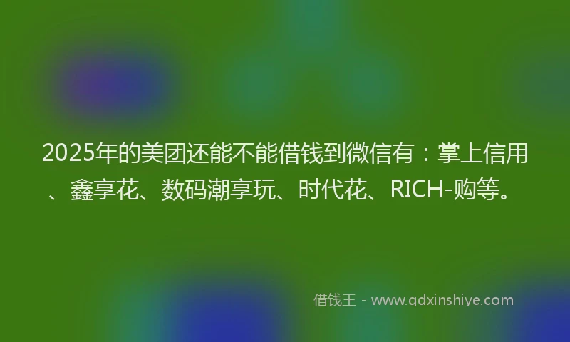 2025年的美团还能不能借钱到微信有：掌上信用、鑫享花、数码潮享玩、时代花、RICH-购等。