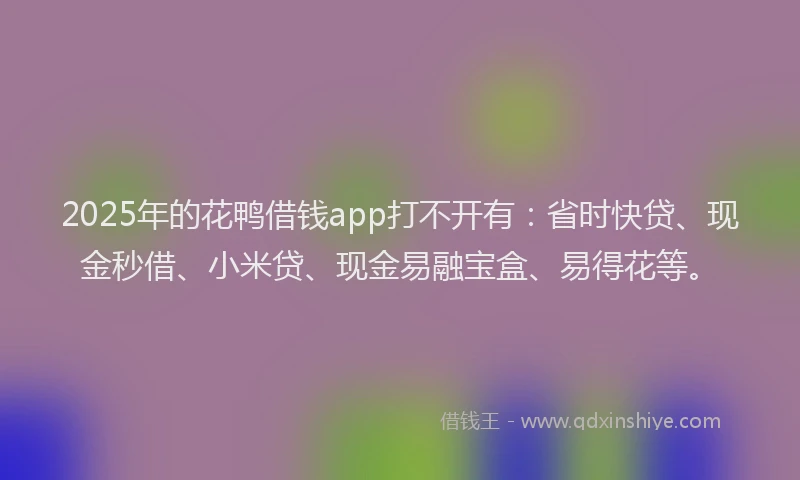 2025年的花鸭借钱app打不开有：省时快贷、现金秒借、小米贷、现金易融宝盒、易得花等。