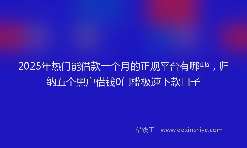 2025年热门能借款一个月的正规平台有哪些，归纳五个黑户借钱0门槛极速下款口子