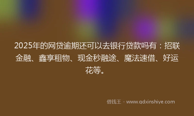 2025年的网贷逾期还可以去银行贷款吗有：招联金融、鑫享租物、现金秒融途、魔法速借、好运花等。