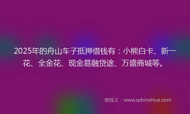 2025年的舟山车子抵押借钱有：小熊白卡、新一花、全金花、现金易融贷途、万盛商城等。