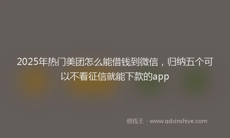 2025年热门美团怎么能借钱到微信，归纳五个可以不看征信就能下款的app