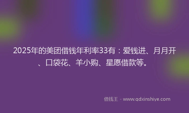 2025年的美团借钱年利率33有：爱钱进、月月开、口袋花、羊小购、星愿借款等。